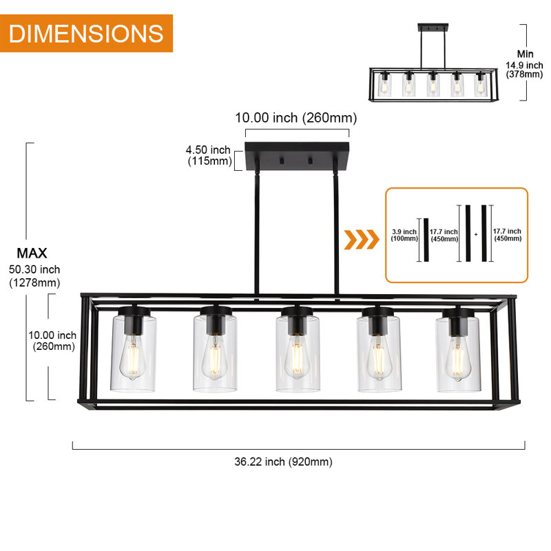 Lafrance 5 - Light Kitchen Island Pendant, Black