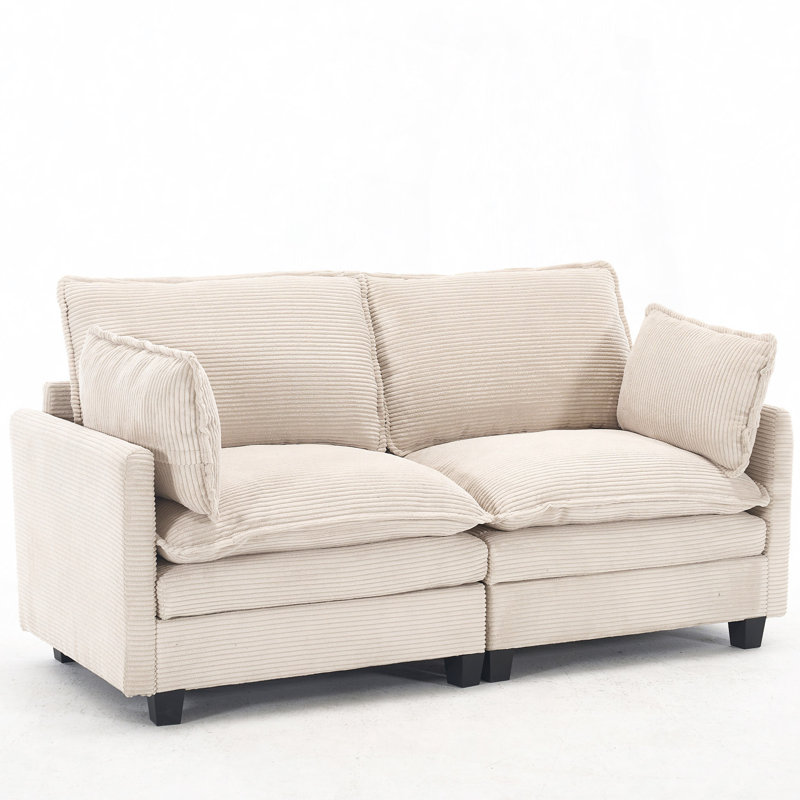 Labannah 2-Seater Sectional Sofa with Lumbar Pillows, Beige Velvet