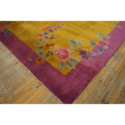 Tapis jaune antique en laine Art déco