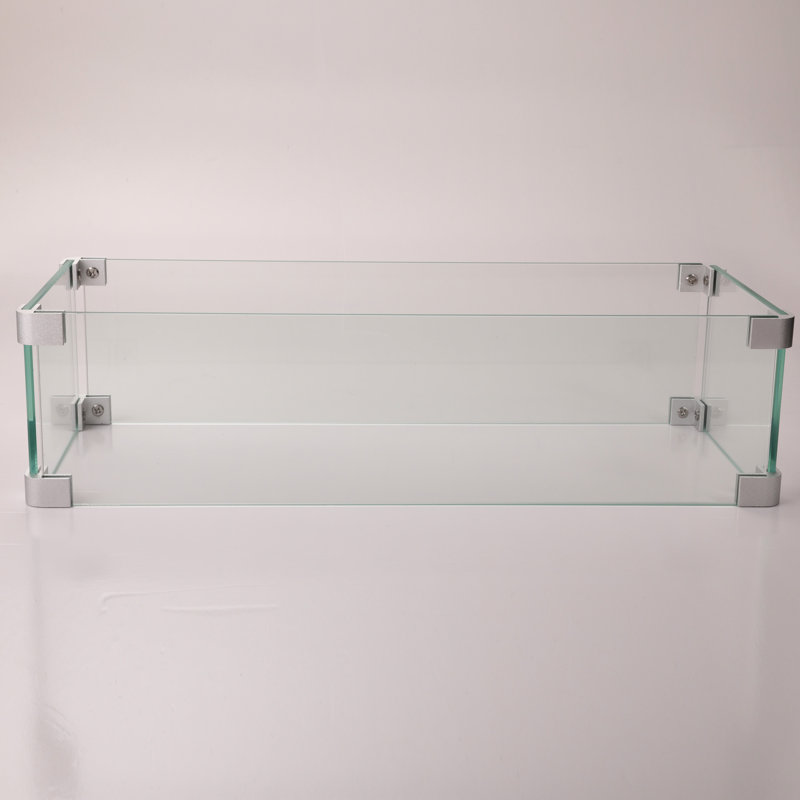 Rectangular Transparent Fire Pit Wind Guard, 7.28 In. Width, 19.49 Depth, 5.44 Height, Lb Glass Guard Rectangular, Protection, D X W H,