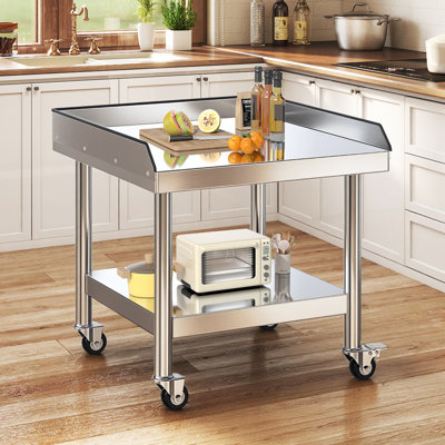 28" x 25" Stainless Steel Commercial Equipment Stand with Adjustable Undershelf, Leveling Feet and Backsplash