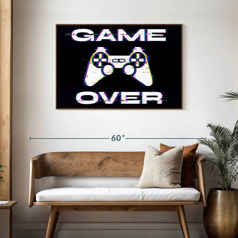 Game Over Glitch, Cadre flottant en noyer, 43 po x 29 po