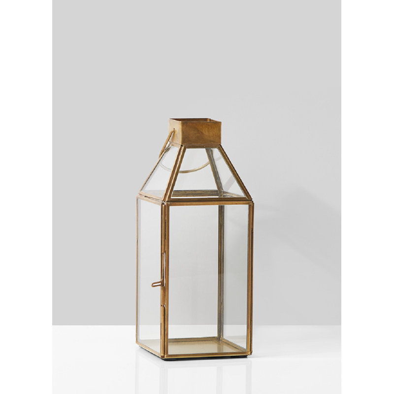 Lanterne carrée en verre et métal, H 16 po x l 6 po x P 6 po