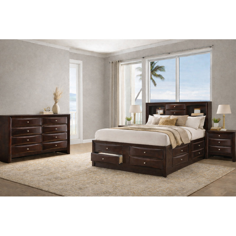 Ensemble de chambre à coucher avec lit plateforme et rangement Modern, 4 Piece, Très grand lit