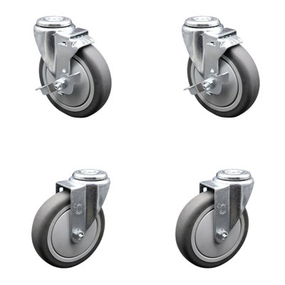 Thermoplastic Rubber Wheel Swivel Bolt Hole Caster Set with 2 Brake SCC