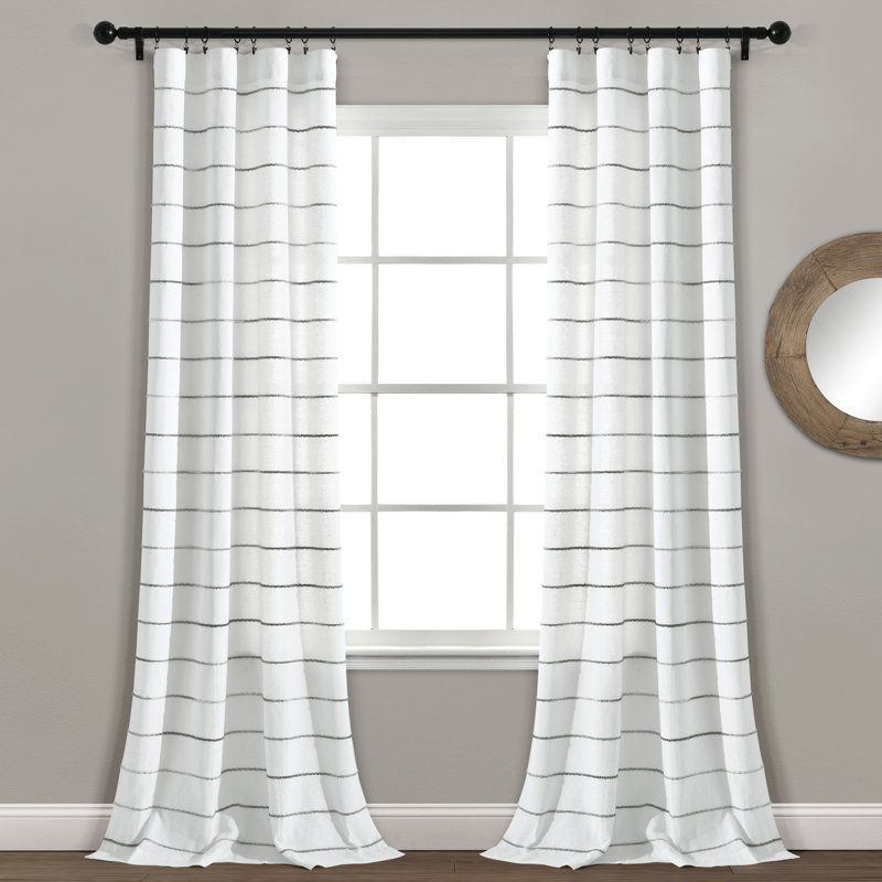Gray and White Cotton Polyester Light-Filtering Window Curtain Panels