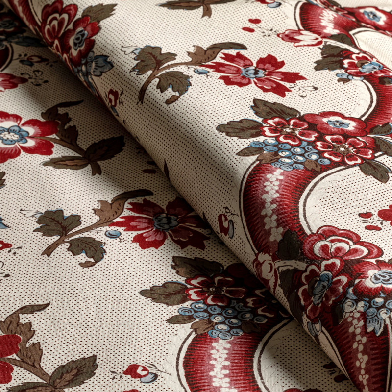 Benday Print Fabric, Red/Blue