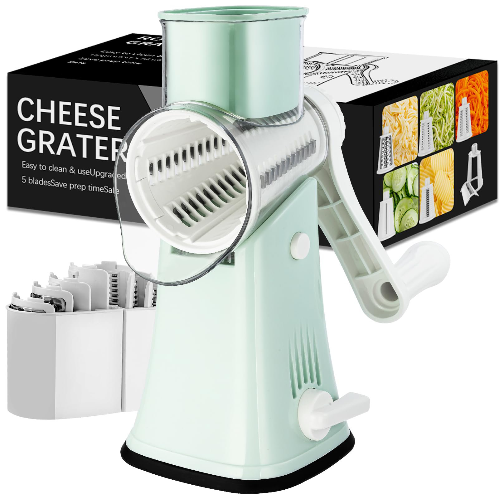 Cheese Grater Rotory Container Stainless Steel Hand-Crank Rotary Shredder  with flakes