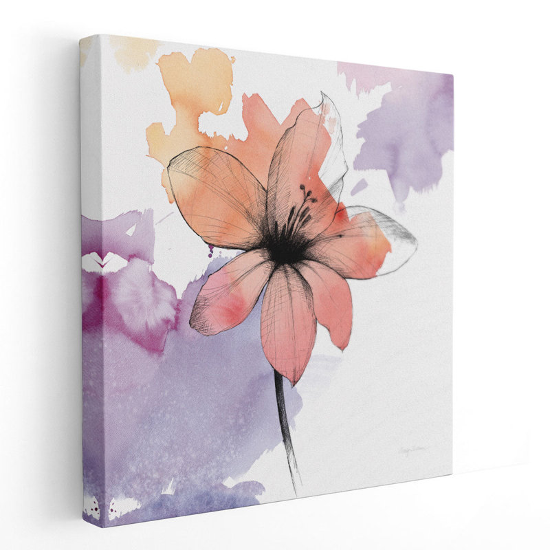«Watercolor Graphite Flower II», reproduction d'art sur toile, H 12 po x l 12 po