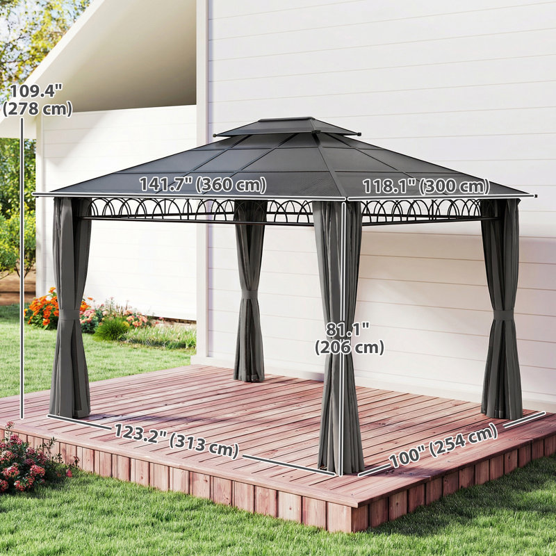 Pavillon de jardin à toit double 10 'x 12' avec rideaux, noir, Noir