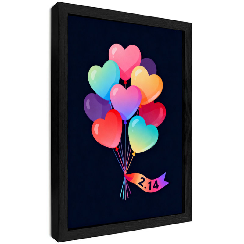 Reproduction d'art encadré noir rétro en forme de cœur, H 17 po x l 13 po