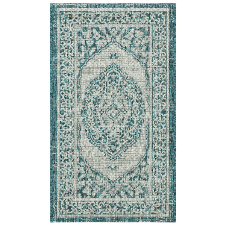 Amedee Oriental Light Grey/Teal Area Rug