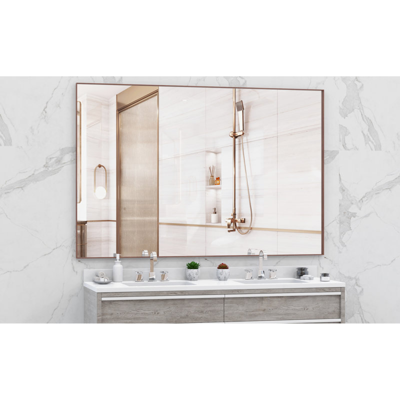 Miroir mural 72 po x 48 po en aluminium avec plateau amovible pour le vestiaire de la salle de bain, suspension horizontale verticale dans les tons jaune et corail