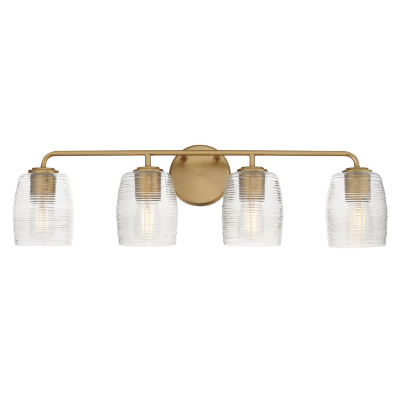 Meuble-lavabo miel, 30,5 po de largeur, Laiton vieilli naturel, Quatre lumières