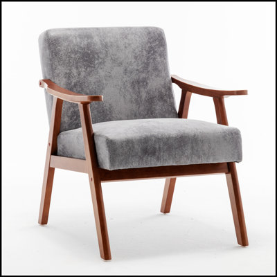 Chaise d'appoint avec revêtement en microfibre et structure en bois massif, mobilier de salon moderne Mid-Century classique pour sièges supplémentaires