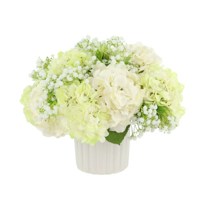 Hydrangeas and Baby's Breath in Decorative Pot
