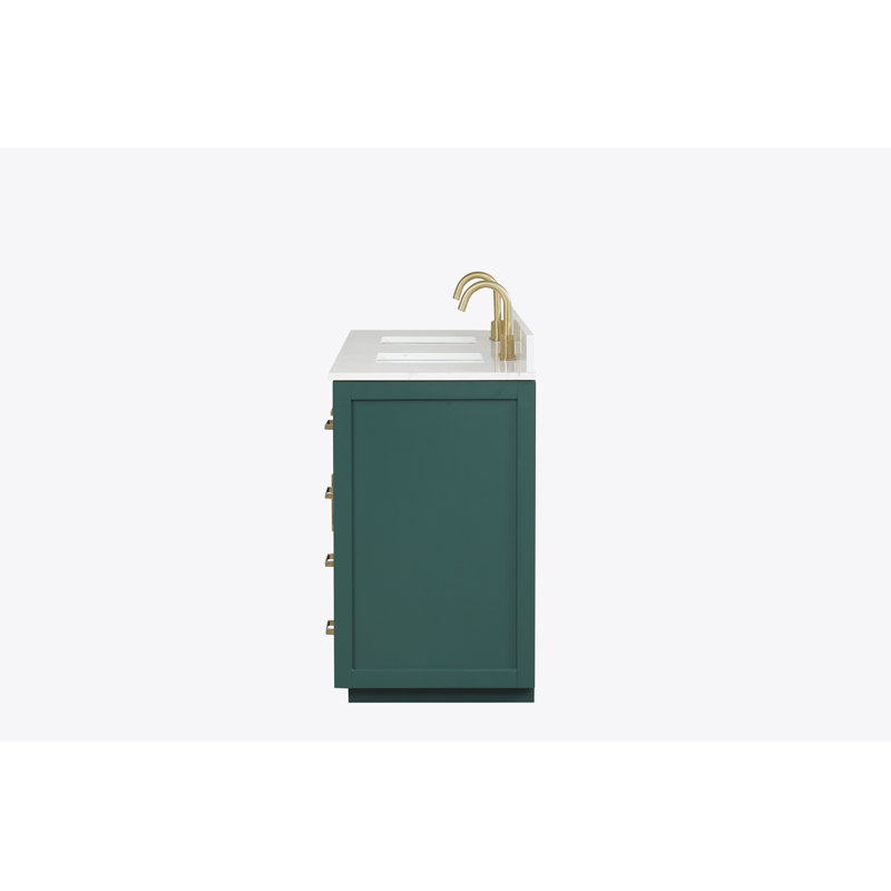 Green Solid Wood 84" Freestanding Double Sink Bathroom Vanity