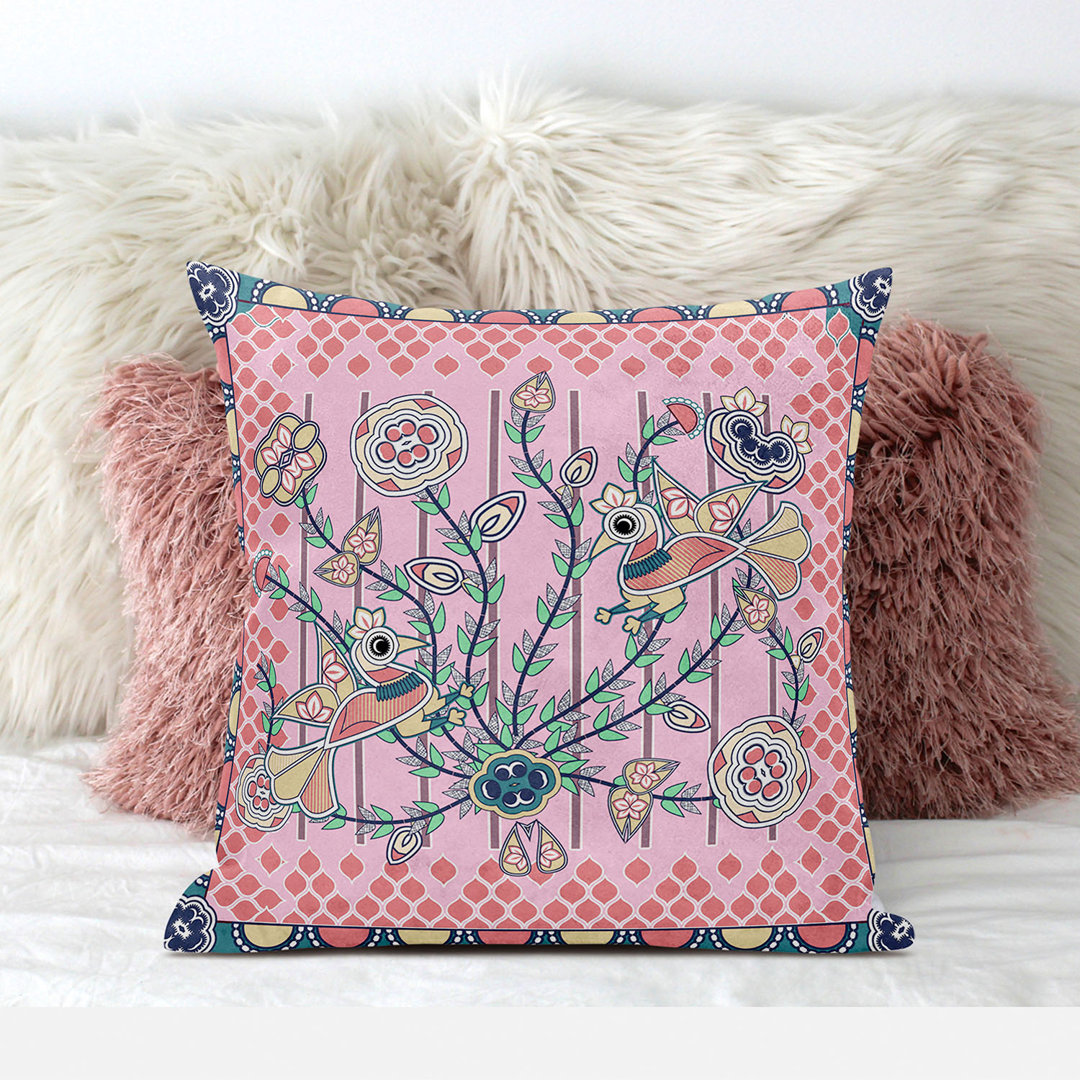 Pond Peacock Floral Square Cushion With Filling