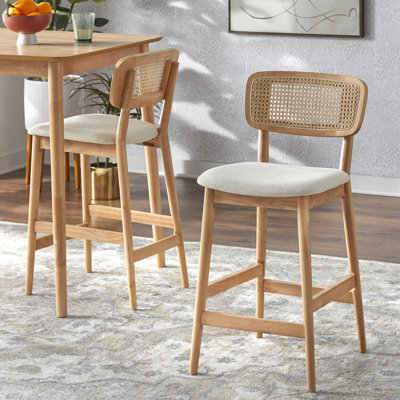 Comyns Solid Wood Counter Stool with Natural Cane Back