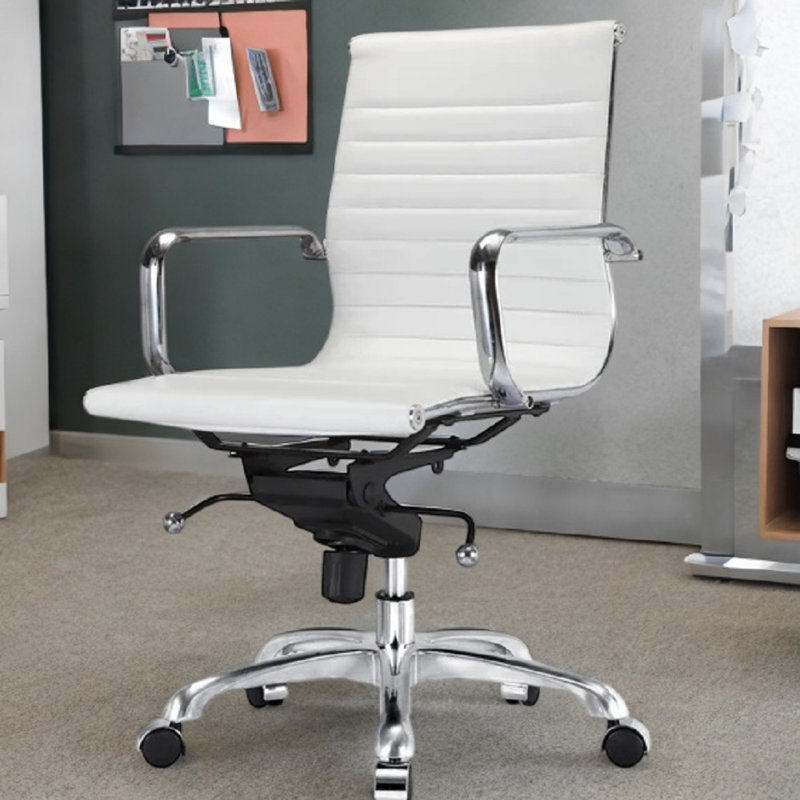 Lonty Leather  Office Chair, Silver, White