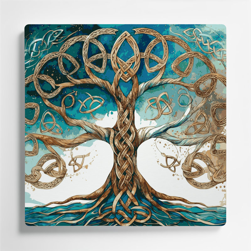 Art mural en métal Sci Fi Celtic Tree of Life, H 144 po x l 144 po x P 0,05 po