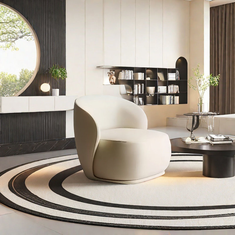 Round curved light luxury negotiation sofa, Off-white