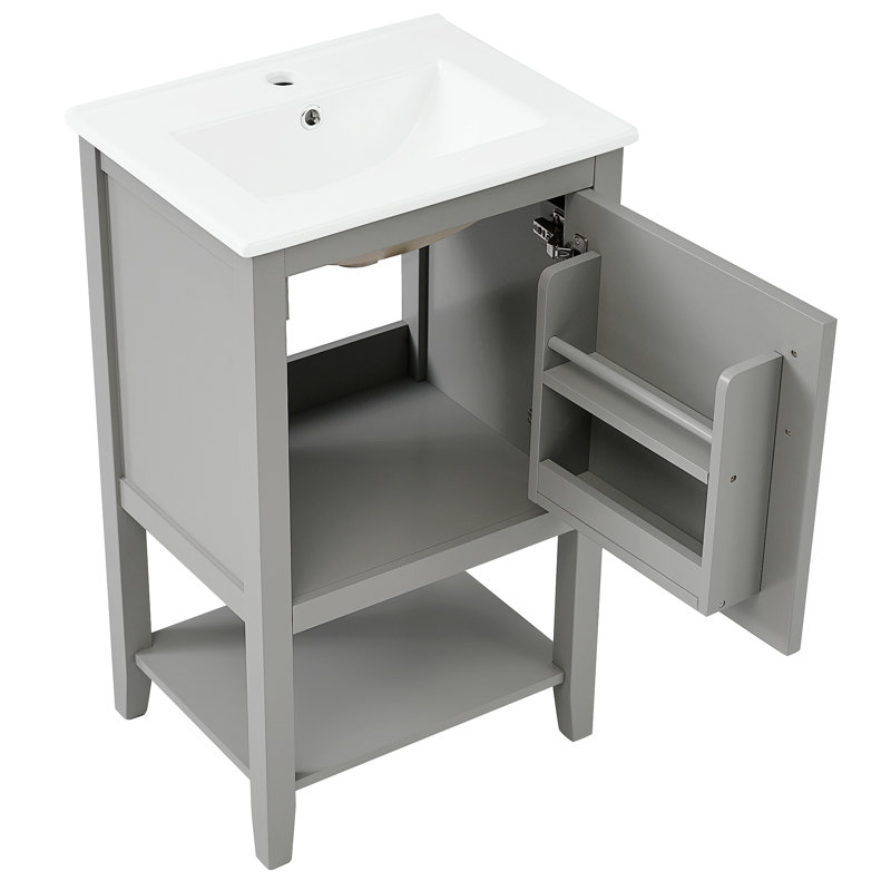 Meuble-lavabo de 20 po avec lavabo, armoire de salle de bain avec porte à fermeture douce, support de rangement et tablette ouverte
