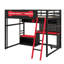 Structure contemporaine pour lit mezzanine double pleine grandeur, avec bureau, tablettes de rangement, lumières DEL, ports USB et panneau perforé-1538740093