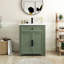 Meuble-lavabo autoportant de style milieu du siècle de 71 cm (28 po) avec lavabo en céramique et rangement-1750810833