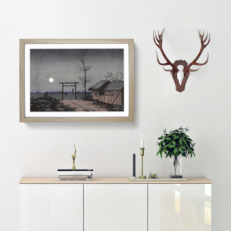 Moon in the Sky by Kobayashi Kiyochika - Picture Frame Painting Print, 36cm H x 48cm W x 2cm D, Oak Framed