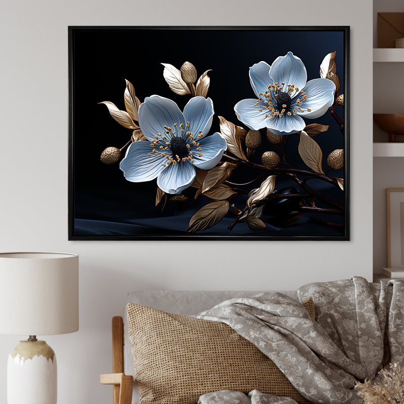 Cornouiller noir Reverie III sur toile, Cadre flottant noir, H 12 po x l 20 po x P 1 po