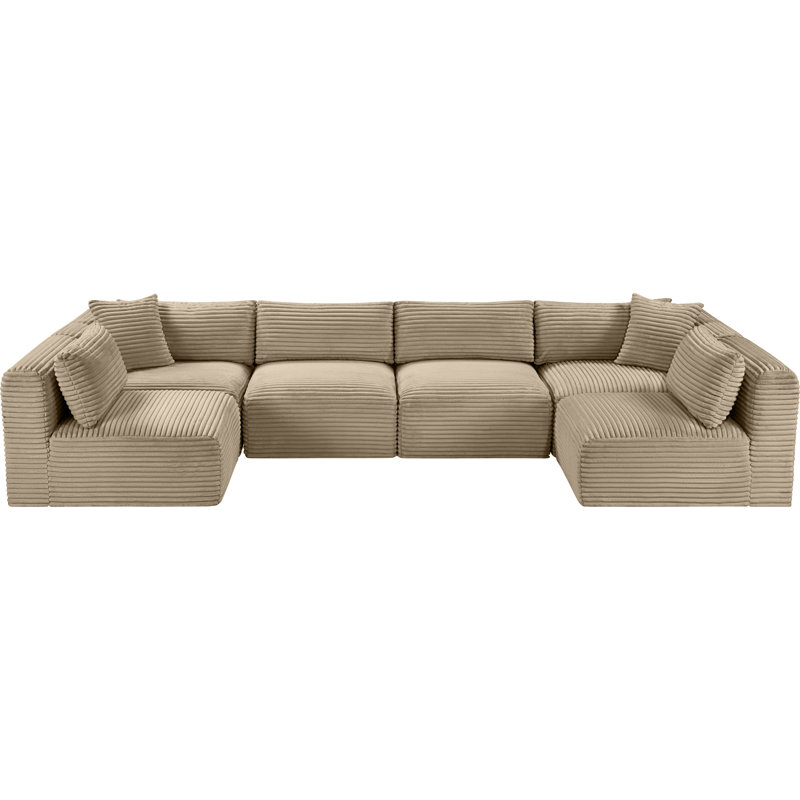 Canapé modulaire Carmean, Velours côtelé texturé taupe, 4 sans accoudoirs, 2 en coin