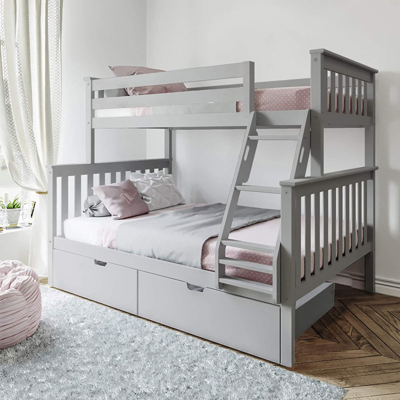 Bolles Kids Bunk Bed with Drawers, Twin over Full, Gray