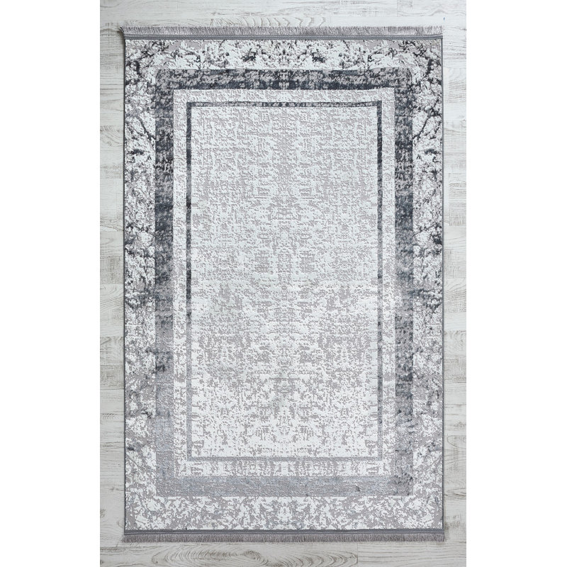 Tapis rectangulaire tissé à la machine Keefe en polyester anthracite / gris, Rectangle 3 pi 11 po x 5 pi 11 po