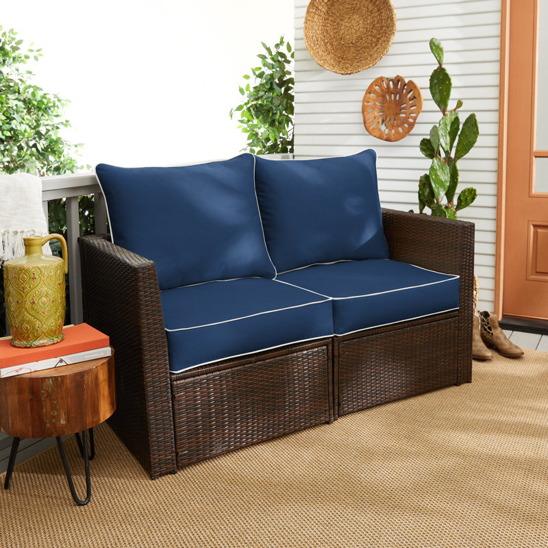 Sunbrella Outdoor Solid Loveseat Pillow and Cushion Set, 29 in W x 27 in D x 5 in H, Sunbrella - Canvas Navy