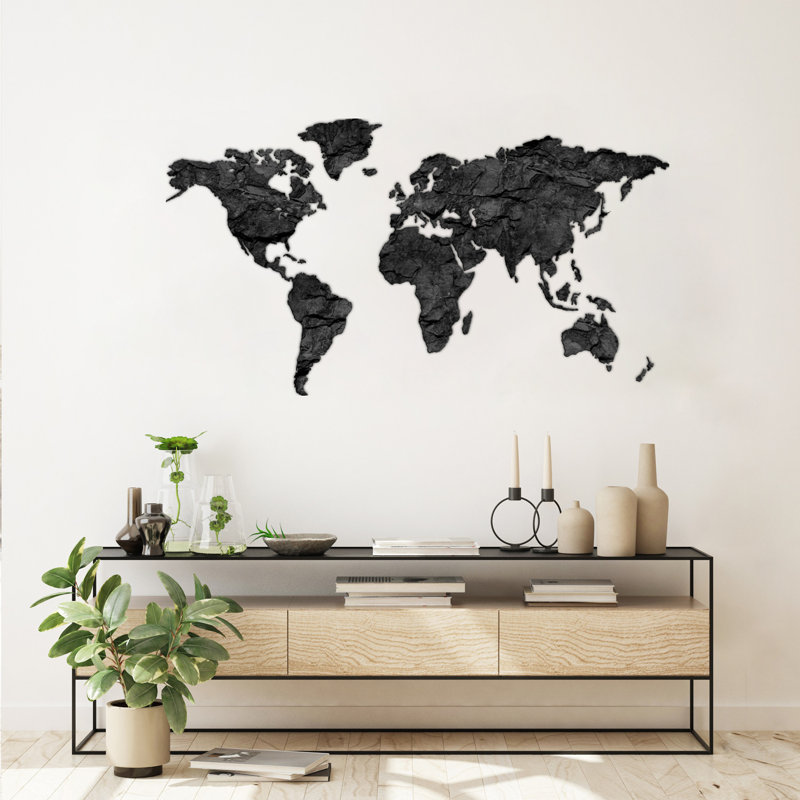 Giallobus - Mappa Del Mondo- Decorazione Da Parete In Legno MDF - Quadri Moderni Soggiorno, 72cm H x 130cm W, Beige/Blue