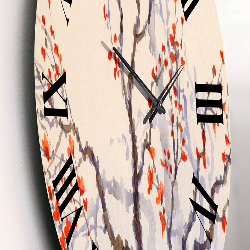 Horloge murale traditionnelle fleurs et bourgeons rouges sur un arbre en fleurs au printemps, Petit