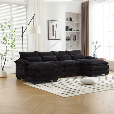 Luxurious Oversized Four-Seater U-Shaped Sofa With Premium Fabric And Sturdy Wood Frame For Ultimate Comfort And Durability.