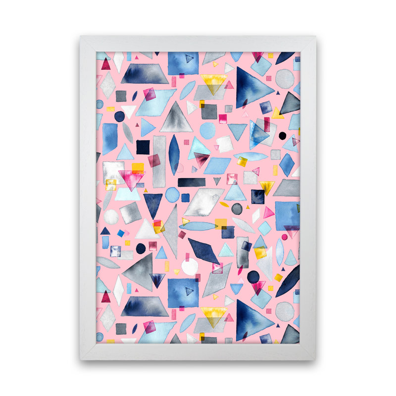 Geometric Pieces Pink - Print, 46cm H x 34cm W x 3cm D, White Framed