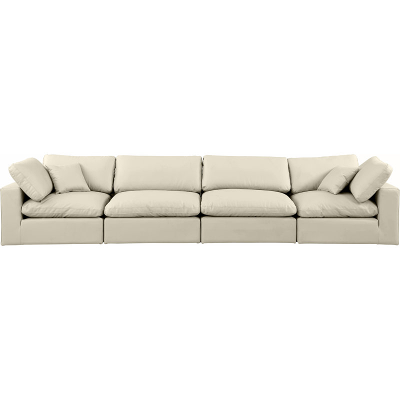 Canapé modulaire 160 po à accoudoirs carrés en similicuir, Cuir crème végétalien