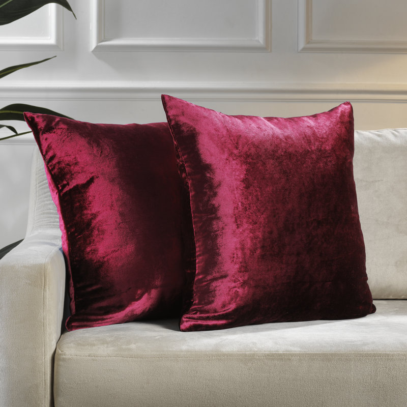 Shiny Velvet Pillow Cover, H 12 po x l 12 po, Rubis, Carrée