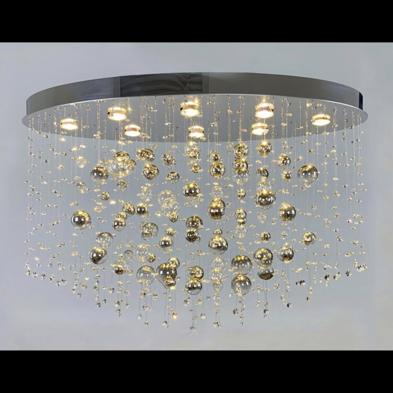 Lustre en cristal clair nuit ciel, Clair, Or antique, 56" Diameter x 40" Height
