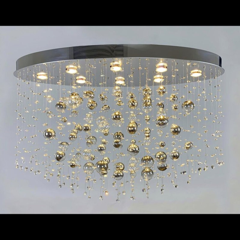 Lustre en cristal clair nuit ciel, Gelé, 28" Diameter x 20" Height, Argent antique