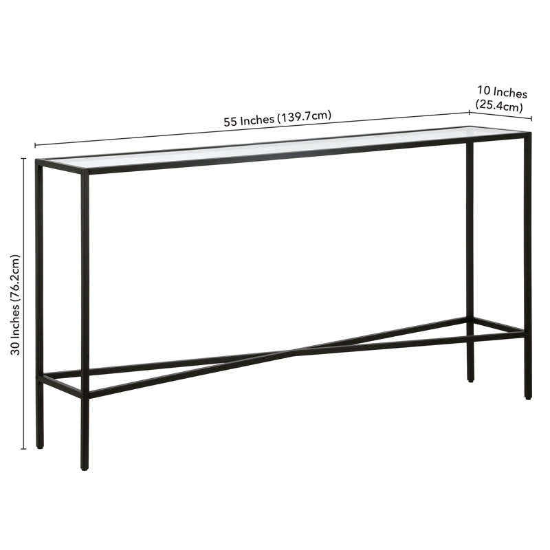 Glass Top Console Table, Blackened Bronze, 30" H x 55" W x 10" D