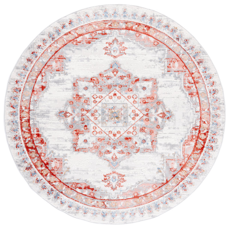 Tapis oriental ivoire / rouille, Rond 6 pi 7 po