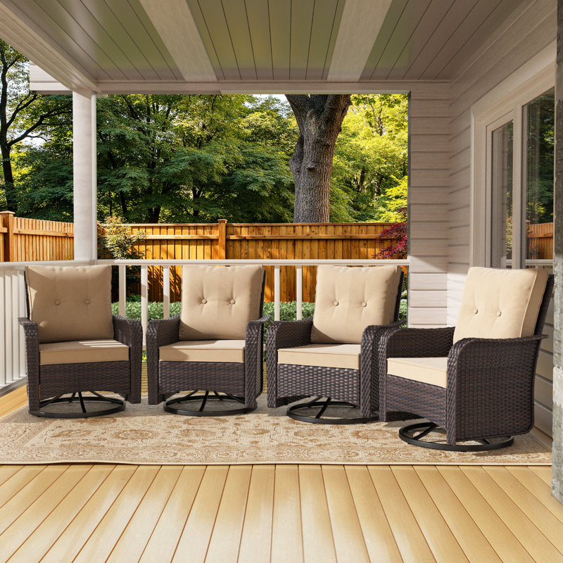 4 chaises de patio pivotantes en rotin avec coussins Ilijah, Sable