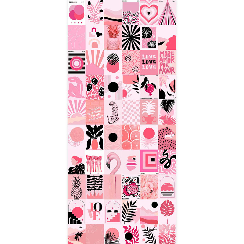 Mid Century Modern Abstract Botanical Animal and Geometric Shapes Wallpaper, Red, 108" L x 48" W
