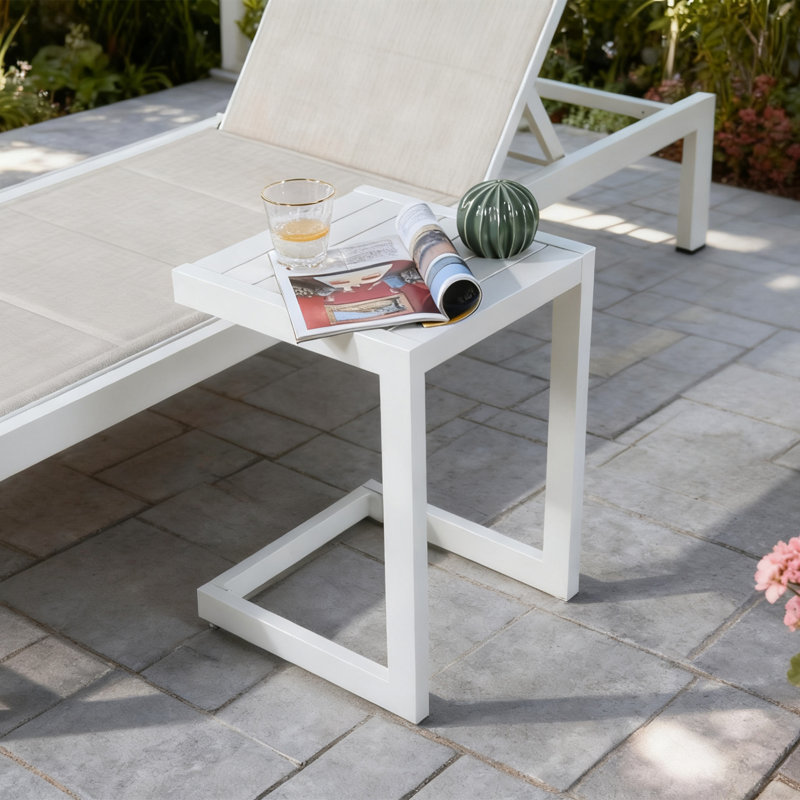 Patio Aluminum 76.8" Long Reclining Chaise Lounge Chairs Set with Side Tables, Beige