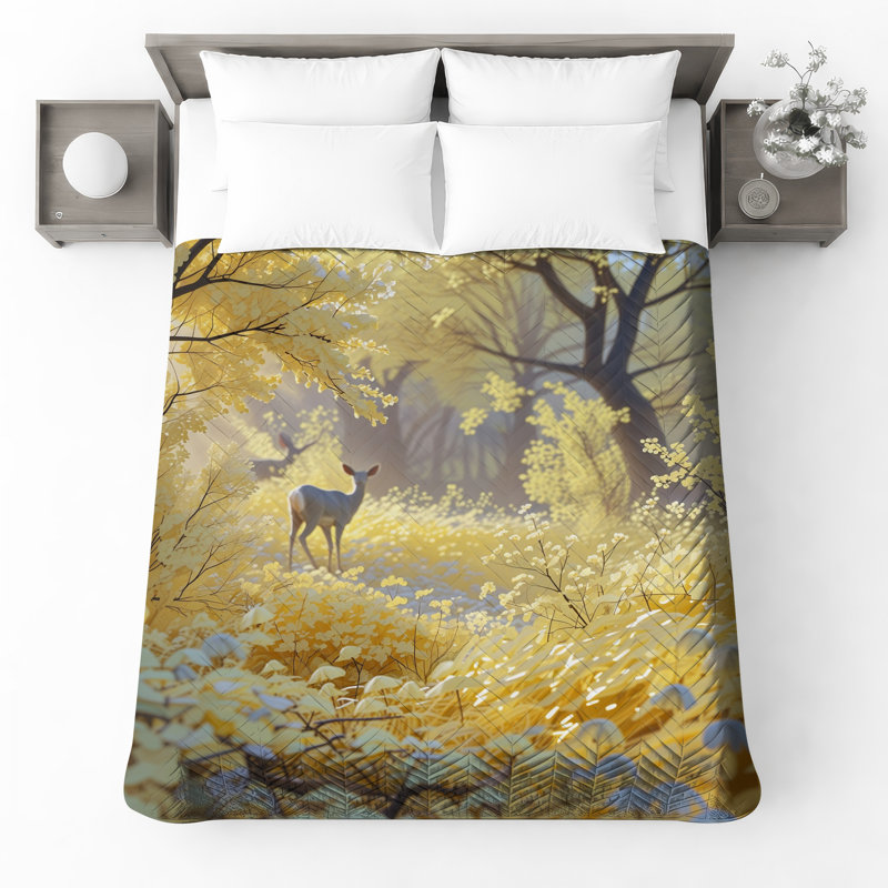 Couvre-lit de cerf jaune forêt jaune, Lit simple