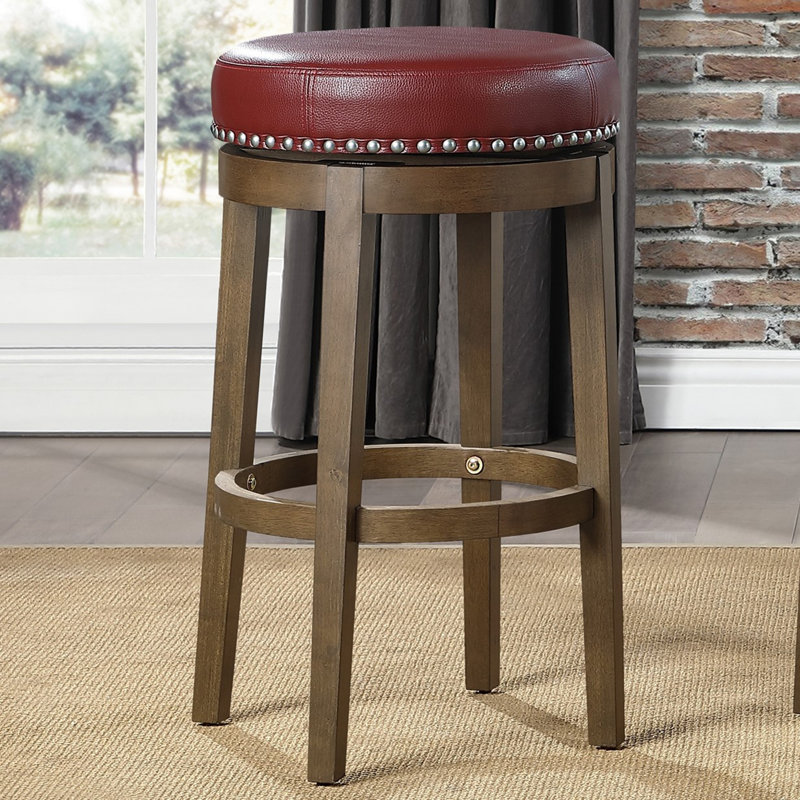 Ensemble de 2 tabourets de bar ronds et pivotants, siège pivotant en similicuir à 360 degrés et garniture cloutée, Rouge